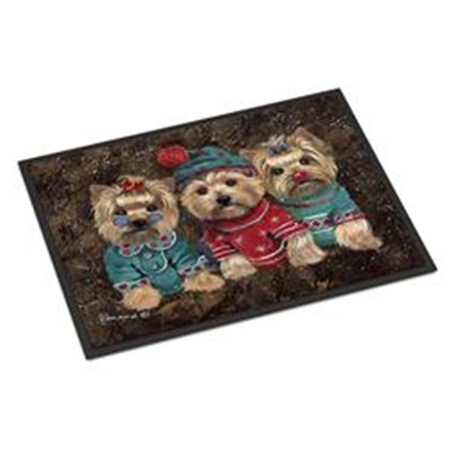 Carolines Treasures 18 x 27 in. Yorkshire Terrier Yorkie Christmas Elves Indoor or Outdoor Mat PPP3291MAT